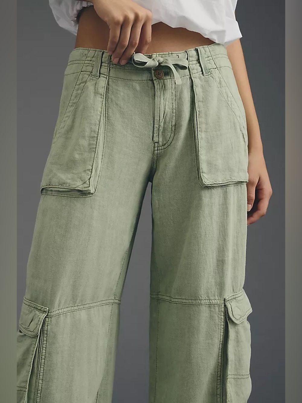 Anthropologie Pilcro Beach Cargo Trousers in green size 26 linen blend - Picture 2 of 10